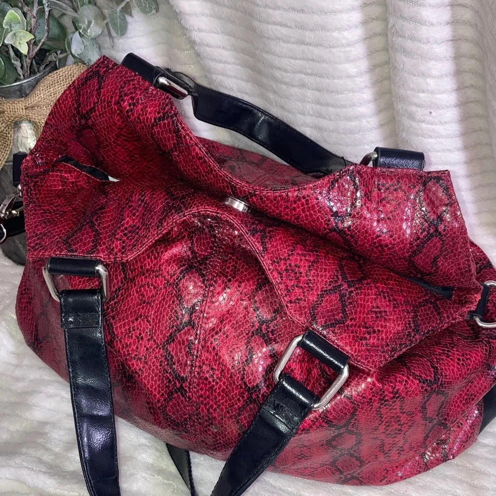 Nine West Red Snake Print Shoulder Bag with crossbody strap - Picture 9 of 11